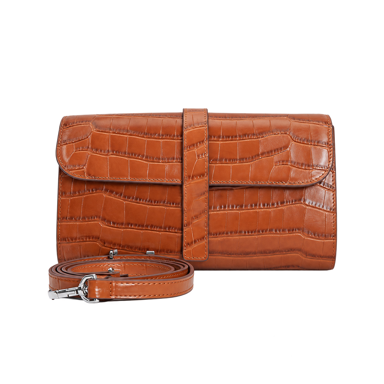 Cognac croc-effect ARC SHOULDER bag